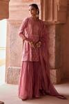 Buy_Kritika Dawar_Blush Silk, Chanderi Embroidery Zari Gharara Set _at_Aza_Fashions