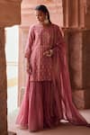 Buy_Kritika Dawar_Blush Silk, Chanderi Embroidery Zari Gharara Set _Online_at_Aza_Fashions