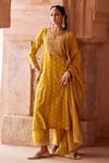 Kritika Dawar_Yellow Chanderi, Silk Round Neck Dabka Embroidered Kurta Set _at_Aza_Fashions