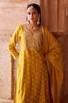 Buy_Kritika Dawar_Yellow Chanderi, Silk Round Neck Dabka Embroidered Kurta Set 