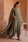 Kritika Dawar_Green Chanderi, Silk Embroidery Round Neck Dabka Kurta Set _at_Aza_Fashions