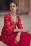 Kritika Dawar_Magenta Silk, Organza Pearls, Embroidery V-neck Peplum Kurta And Sharara Set _at_Aza_Fashions