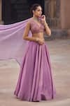 Buy_Kritika Dawar_Lilac Tissue, Silk Organza Sequins, Embroidery V-neck Lehenga Set _at_Aza_Fashions