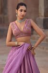 Buy_Kritika Dawar_Lilac Tissue, Silk Organza Sequins, Embroidery V-neck Lehenga Set _Online_at_Aza_Fashions