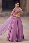 Shop_Kritika Dawar_Lilac Tissue, Silk Organza Sequins, Embroidery V-neck Lehenga Set _Online_at_Aza_Fashions