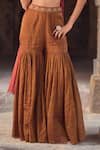 Buy_Kritika Dawar_Brown Tissue, Chanderi Embroidery, Zari V-neck Gharara Set _Online_at_Aza_Fashions