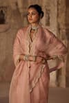 Kritika Dawar_Pink Organza, Pearls Hand Block Printed Saree Set _at_Aza_Fashions