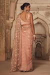 Shop_Kritika Dawar_Pink Organza, Gota Patti, Pearls V-neck Sheer Saree Set _at_Aza_Fashions
