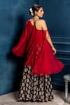 MONK & MEI BY SONIA ANAND_Red Crepe One Shoulder Maroon Flared Tunic _Online_at_Aza_Fashions