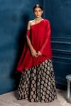 Buy_MONK & MEI BY SONIA ANAND_Red Crepe One Shoulder Maroon Flared Tunic _at_Aza_Fashions