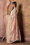 Shop_MONK & MEI BY SONIA ANAND_Pink Net Embroidery Zari Jaal Dupatta _at_Aza_Fashions