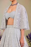 Sue Mue_Blue Silk Organza Sequins, Beads, Zari Sweetheart Ice Embroidered Lehenga Set _Online_at_Aza_Fashions
