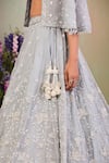 Buy_Sue Mue_Blue Silk Organza Sequins, Beads, Zari Sweetheart Ice Embroidered Lehenga Set _Online_at_Aza_Fashions