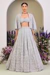 Shop_Sue Mue_Blue Silk Organza Sequins, Beads, Zari Sweetheart Ice Embroidered Lehenga Set _Online_at_Aza_Fashions