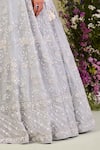 Sue Mue_Blue Silk Organza Sequins, Beads, Zari Sweetheart Ice Embroidered Lehenga Set _at_Aza_Fashions