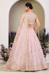 Shop_Sue Mue_Pink Silk Organza Sequins, Beads, Pearls Classic Floral Embroidered Lehenga Set _at_Aza_Fashions