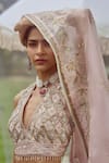 Shop_Sue Mue_Pink Silk Organza Sequins, Beads, Pearls Classic Floral Embroidered Lehenga Set _Online_at_Aza_Fashions
