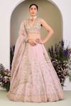 Buy_Sue Mue_Pink Silk Organza Sequins, Beads, Pearls Classic Floral Embroidered Lehenga Set _at_Aza_Fashions