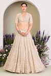 Shop_Sue Mue_Beige , , Cotton, Sequins, Embroidered Lehenga Set _Online_at_Aza_Fashions