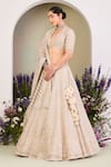 Sue Mue_Beige , , Cotton, Sequins, Embroidered Lehenga Set _at_Aza_Fashions