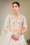 Sue Mue_Green Organza, Beads, Sequins, Pearls, Floral Lehenga Set _Online_at_Aza_Fashions