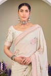 Sue Mue_Green Georgette Sequins, Beads Round Neck Floral Embroidered Saree Set _Online_at_Aza_Fashions