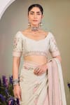 Buy_Sue Mue_Green Georgette Sequins, Beads Round Neck Floral Embroidered Saree Set _Online_at_Aza_Fashions