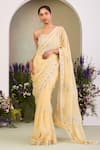Buy_Sue Mue_Yellow Organza, Sequins, Zari, Beads, Pastel Saree And Corset Blouse _at_Aza_Fashions
