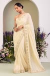Buy_Sue Mue_Yellow Georgette Sequins, Embroidery, Beads Round Neck Light Saree Set _Online_at_Aza_Fashions