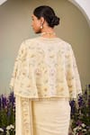 Shop_Sue Mue_Yellow Georgette Sequins, Embroidery, Beads Round Neck Light Saree Set _Online_at_Aza_Fashions