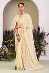 Buy_Sue Mue_Yellow Georgette Sequins, Embroidery, Beads Round Neck Light Saree Set _at_Aza_Fashions