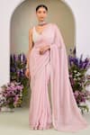 Buy_Sue Mue_Pink Sequins, Beads Sweetheart , Round Pastel Embroidered Saree Set _Online_at_Aza_Fashions