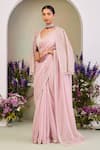 Buy_Sue Mue_Pink Sequins, Beads Sweetheart , Round Pastel Embroidered Saree Set _at_Aza_Fashions