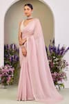 Sue Mue_Pink Sequins, Beads Sweetheart , Round Pastel Embroidered Saree Set _at_Aza_Fashions