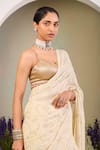 Sue Mue_Gold Chiffon Sequins, Zari Sweetheart Neck Light Yellow And Embroidered Saree Set _Online_at_Aza_Fashions