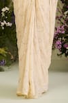 Buy_Sue Mue_Gold Chiffon Sequins, Zari Sweetheart Neck Light Yellow And Embroidered Saree Set _Online_at_Aza_Fashions