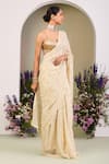 Shop_Sue Mue_Gold Chiffon Sequins, Zari Sweetheart Neck Light Yellow And Embroidered Saree Set _Online_at_Aza_Fashions