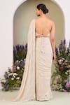 Shop_Sue Mue_Beige Georgette Pearls, Sequins, Stones Round Neck Embroidered Pure Saree Set _at_Aza_Fashions