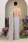 Shop_Sue Mue_Gray Georgette Pearls, Beads, Sequins Round Neck Grey Embroidered Saree Set _at_Aza_Fashions