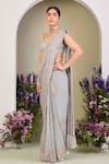 Sue Mue_Gray Georgette Pearls, Beads, Sequins Round Neck Grey Embroidered Saree Set _at_Aza_Fashions