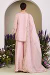 Shop_Sue Mue_Pink Silk Organza Sequins, Beads, Embroidery Split V-neck Pastel Kurta Set _at_Aza_Fashions