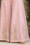 Buy_Sue Mue_Pink Silk Organza Sequins, Beads, Embroidery Split V-neck Pastel Kurta Set _Online_at_Aza_Fashions