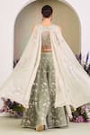 Shop_Sue Mue_Green Silk Organza, Georgette Sequins, Sage Floral Embroidered Sharara Set _at_Aza_Fashions