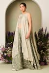 Shop_Sue Mue_Green Silk Organza, Georgette Sequins, Sage Floral Embroidered Sharara Set _Online_at_Aza_Fashions