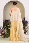 Shop_Sue Mue_Yellow Georgette, Chiffon Sequins, Beads, Embroidery Pastel Floral Kurta Set _at_Aza_Fashions