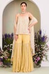 Buy_Sue Mue_Yellow Georgette, Chiffon Sequins, Beads, Embroidery Pastel Floral Kurta Set _at_Aza_Fashions