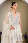 Sue Mue_Green Silk Organza, Georgette, Crepe Sequins, Beads Ivy Embroidered Anarkali Set _Online_at_Aza_Fashions