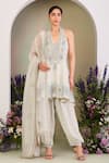 Sue Mue_Green Silk Organza, Georgette, Crepe Sequins, Beads Ivy Embroidered Anarkali Set _at_Aza_Fashions