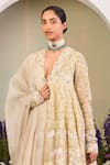 Sue Mue_Yellow Silk Organza, Georgette Sequins, Beads, Cut Embroidered Anarkali Set _Online_at_Aza_Fashions