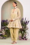 Buy_Sue Mue_Yellow Silk Organza, Georgette Sequins, Beads, Cut Embroidered Anarkali Set _Online_at_Aza_Fashions
